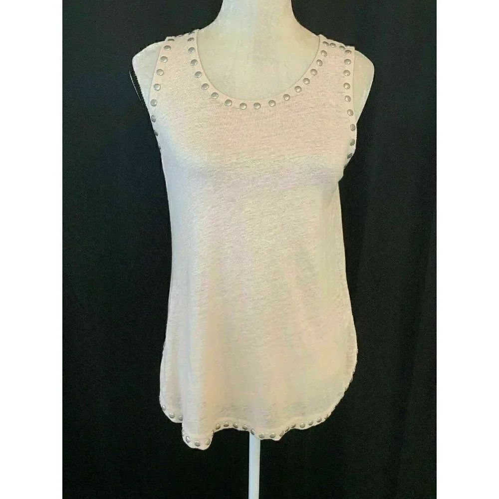 J Crew Light Baby Pink 100% Linen Stud tank top